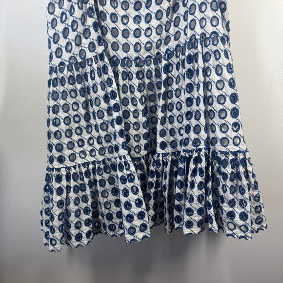 Solid & Striped Dress Women XS Blue White Eyelet Mini Ruffle Embroidery Preppy - Picture 4 of 9